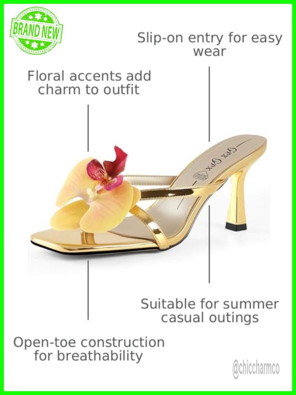 Women's Floral Kitten Heel Slide Sandals Open Toe Dressy Slingback Slip On